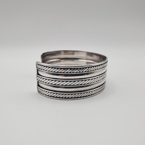 Vintage Sterling Silver Twisted Rope Cable 1” Wide Cuff Bracelet Men’s Women’s - Picture 4 of 11